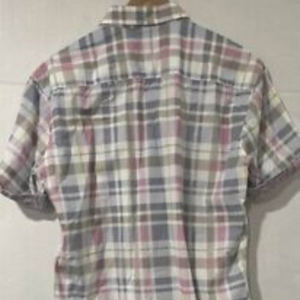 Bugatchi Men's M Button-Up Plaid Cotton Shaped Fit Short Sleeve Shirt‎ - Picture 6 of 7